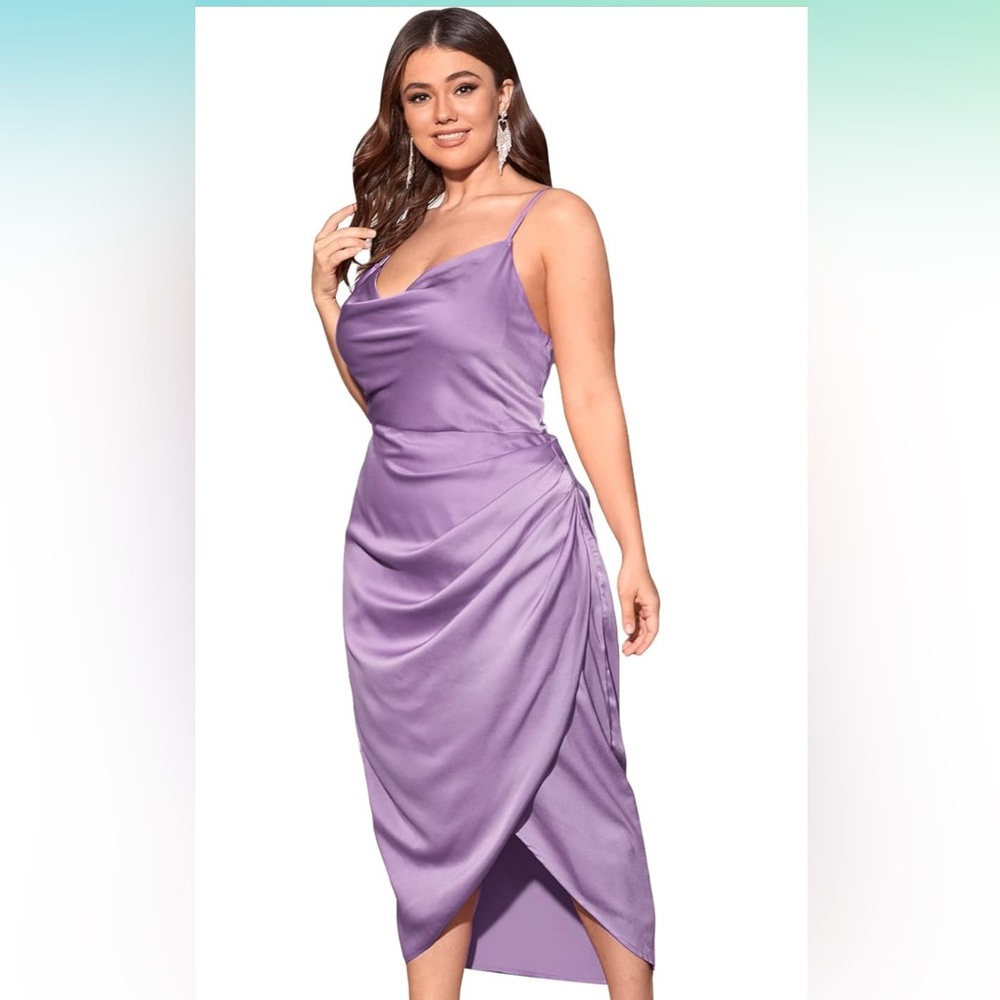 Plus-size purple satin dress